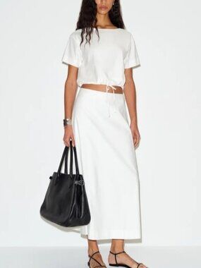 NEW Reformation Jordan Two Piece Short Sleeve Skirt Set Cotton White | US 0 UK 4